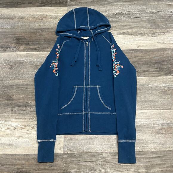 Ariat Tops - Ariat Floral Flower Stitch White Contrast Blue Womens S Full Zip Rib Knit Hoodie